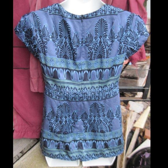 Nanette Lepore 2 Blue Open Chest Accent Blouse Silk Short Sleeve Zipper Back - Picture 4 of 16